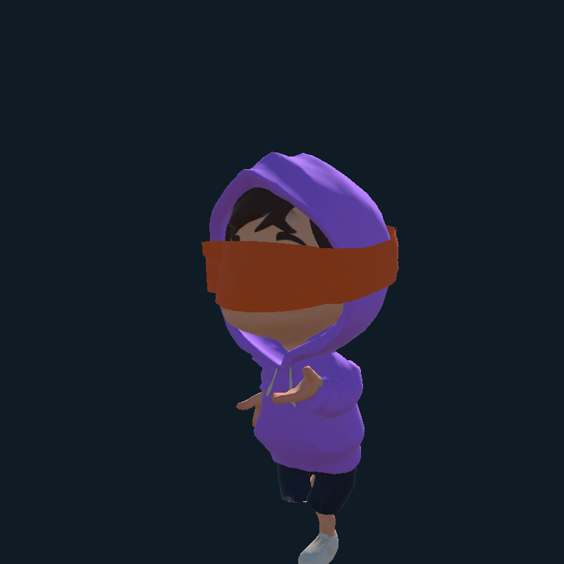 EchoBlind character in a purple hoodie and an orange blindfold